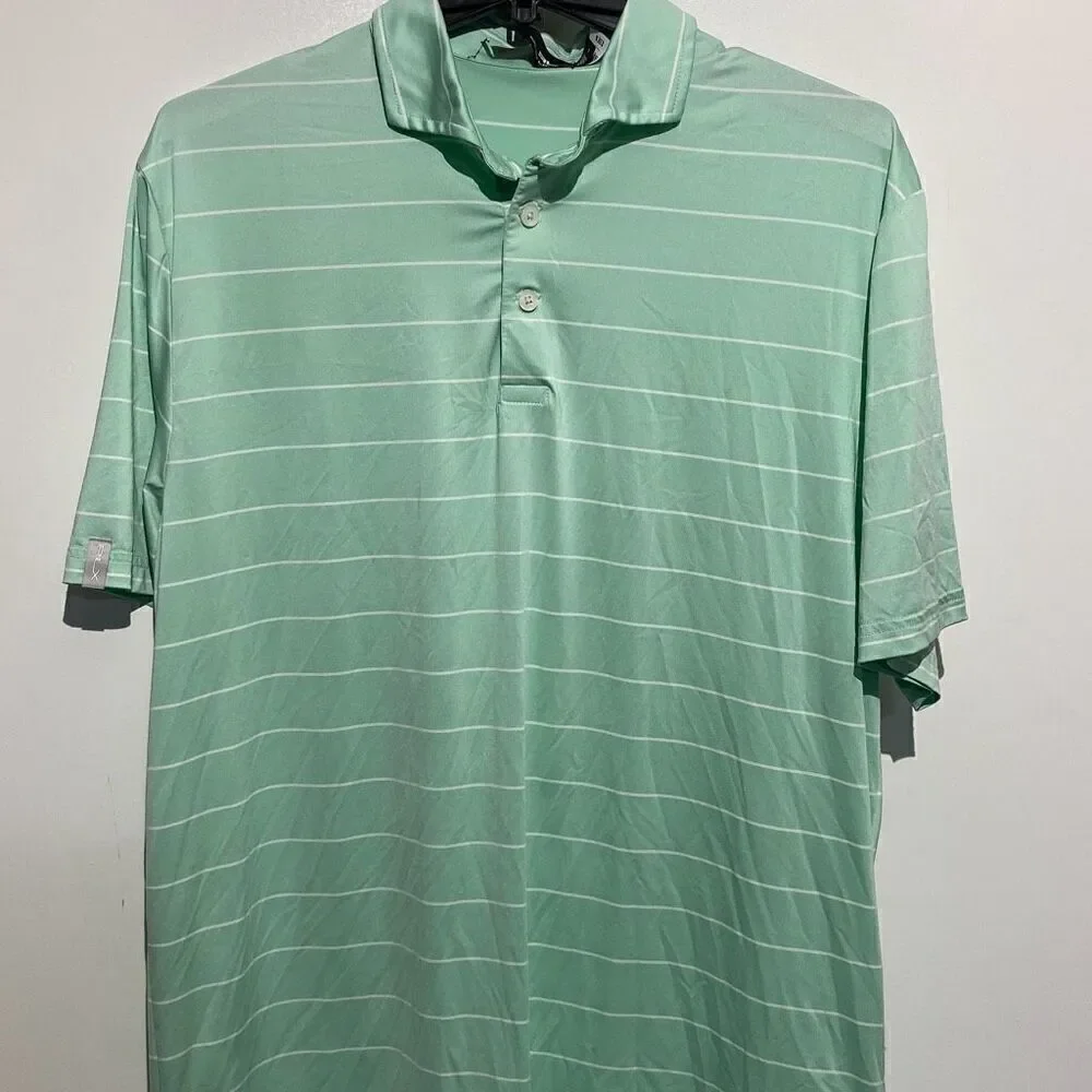 Ralph Lauren RLX Men's Green Stripe Short Sleeve Polo Shirt‎ Size Medium